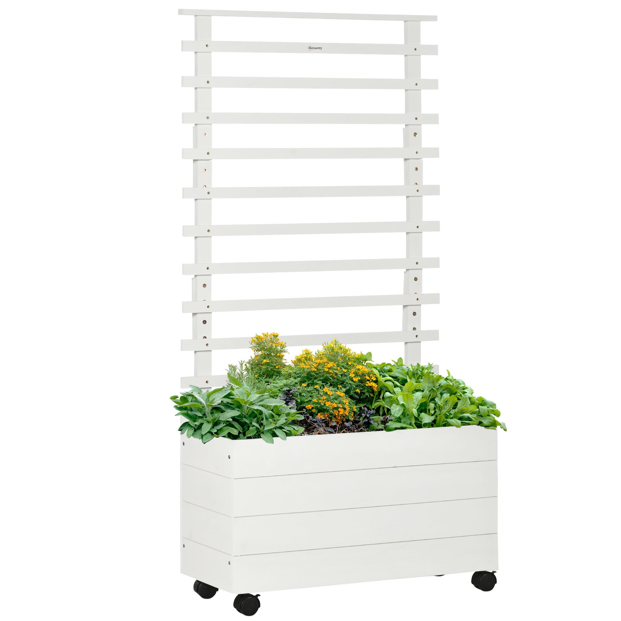 Easycomfort Fioriera Verticale with 4 Ruote e Traliccio per Piante Rampicanti in Legno, 76x30x155cm, white