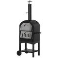EasyComfort Forno per Pizza e Barbecue a Carbone Portatile in Acciaio con Camino e Ruote, 63x54x161 cm, Nero