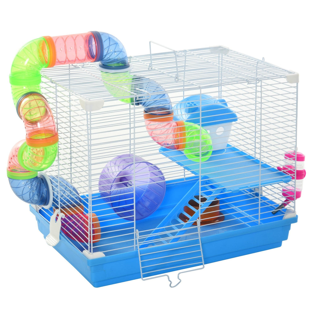 EASYCOMFORT 2-Tier Hamster Cage with Water Tank, Tray, Tube and Hamster Wheel, 46x30x37cm