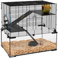 EasyComfort Gabbia per Criceti a 3 Livelli con Ruota, Rampe e Fondo Rimovibile, 60x40x57cm, Nero