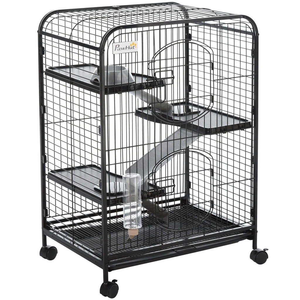 EASYCOMFORT Cage for Rodents with Wheels, Bowl and Bottle, 64x43.5x93cm, Black