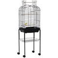 EasyComfort Gabbia per Uccelli with 3 Posatoi, 2 Ciotole e 2 Porte Laterali, in Acciaio, PP e Legno, 46x36x130 cm, Nera