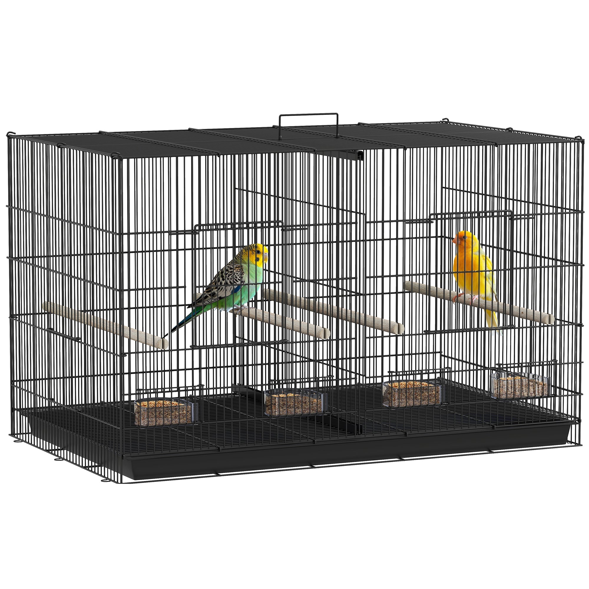 EasyComfort Gabbia per Uccelli con Divisorio e Ripiano Inferiore Portaoggetti, in Acciaio e PP, 94x57x57 cm, Nero