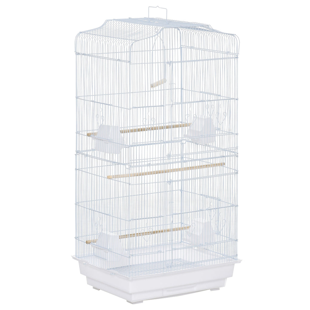EASYCOMFORT Bird Cage with Perches, Swing and Bowls, Aviary in Metal and Plastic, 46.5x35.5x92cm, White