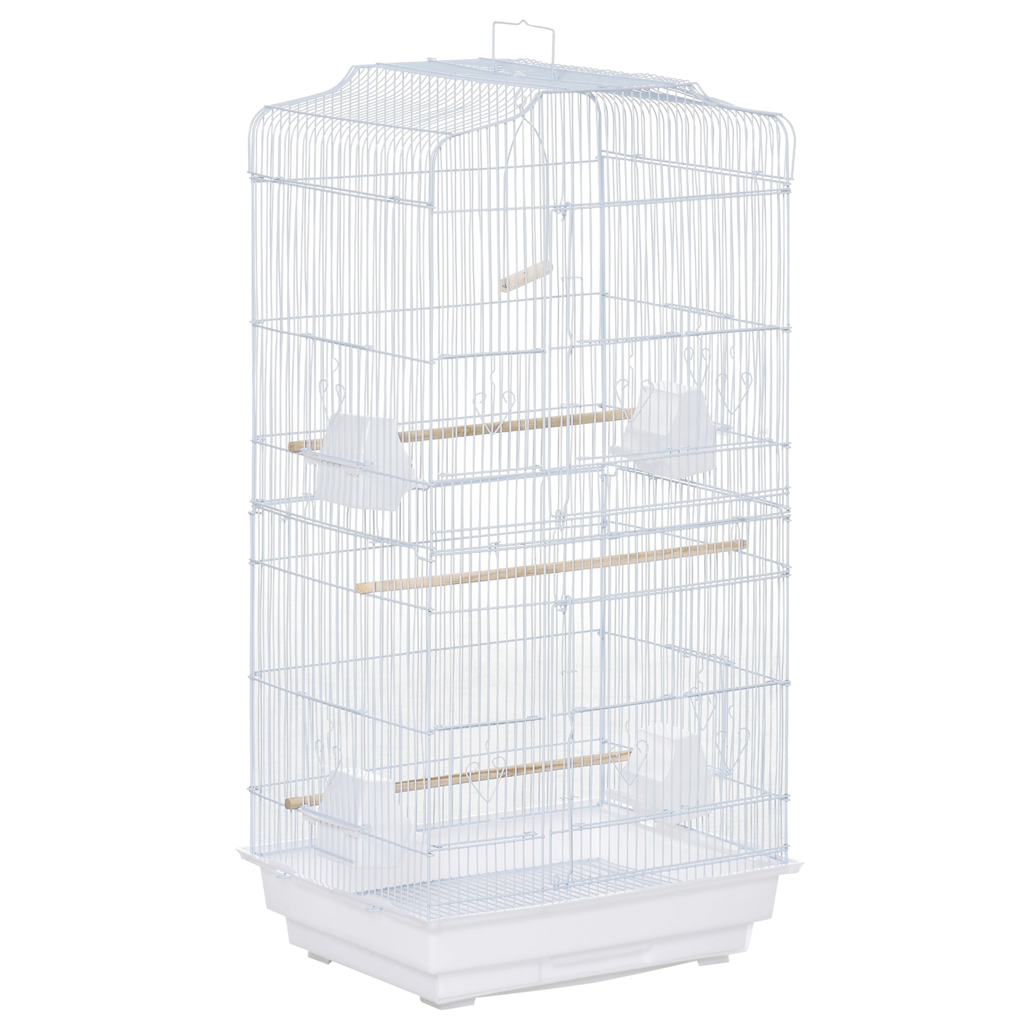 EASYCOMFORT Bird Cage with Perches, Swing and Bowls, Aviary in Metal and Plastic, 46.5x35.5x92cm, White