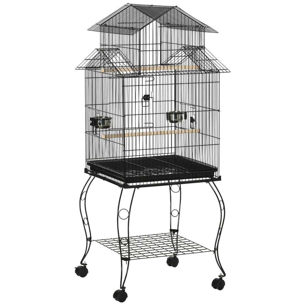 EASYCOMFORT Indoor Bird Cage in Steel and Wood with Tray, 4 Wheels and Perch, 50x49x137cm