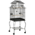 EASYCOMFORT Indoor Bird Cage in Steel and Wood with Tray, 4 Wheels and Perch, 50x49x137cm
