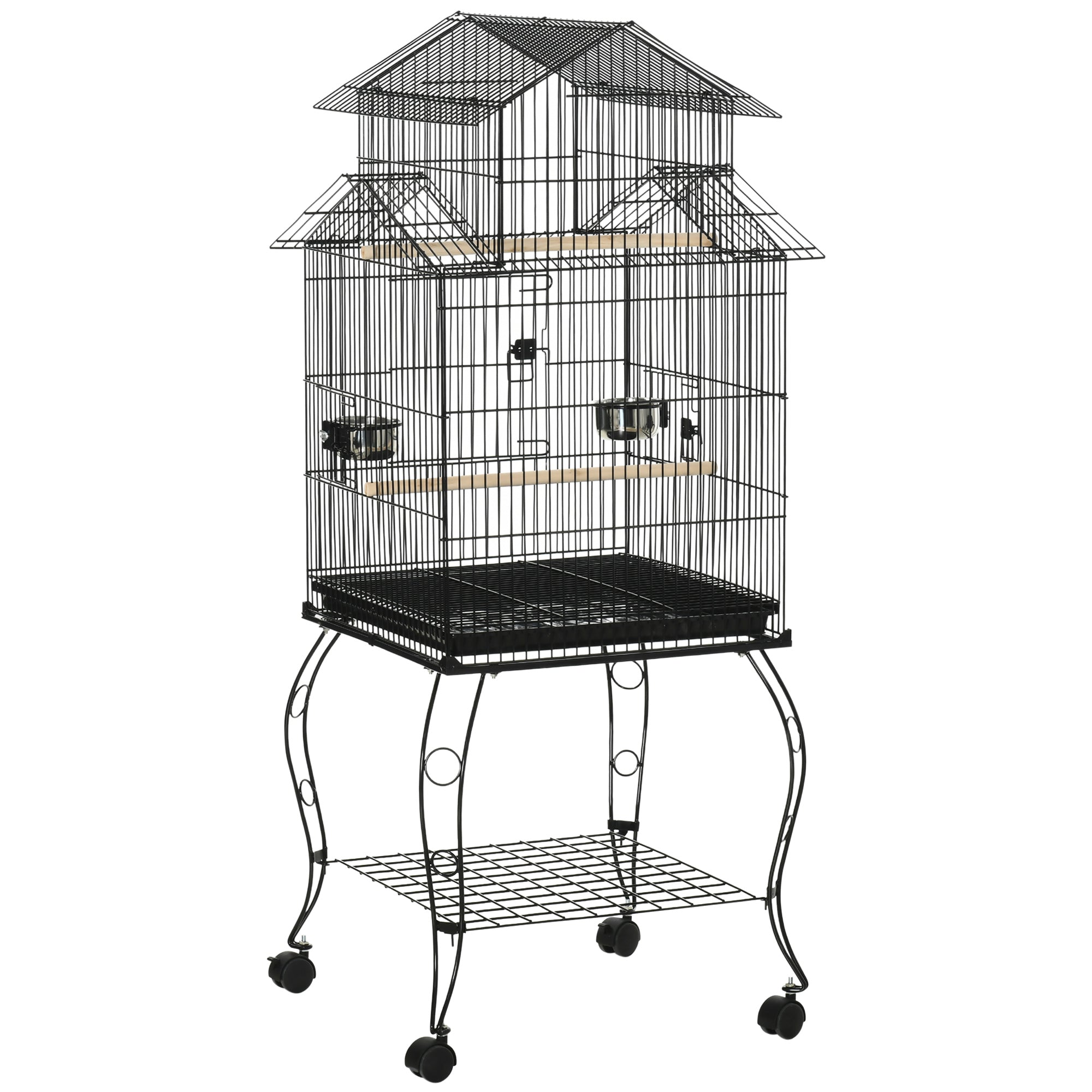 EASYCOMFORT Indoor Bird Cage in Steel and Wood with Tray, 4 Wheels and Perch, 50x49x137cm