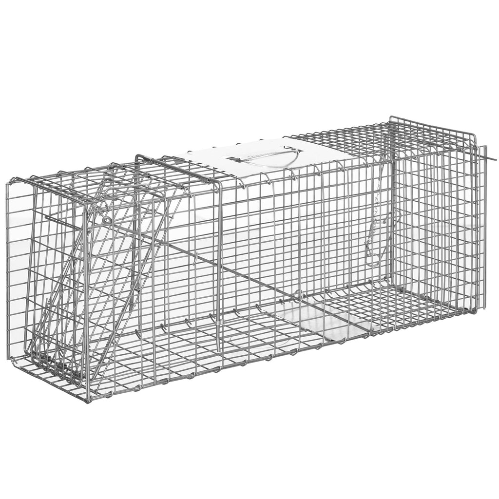 EASYCOMFORT Foldable Trap Cage for Live Animals in Steel, 81x26x34.5cm, Silver