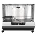 EASYCOMFORT Cage for Hamsters Rabbits Guinea Pigs in Black Metal with 2 Doors