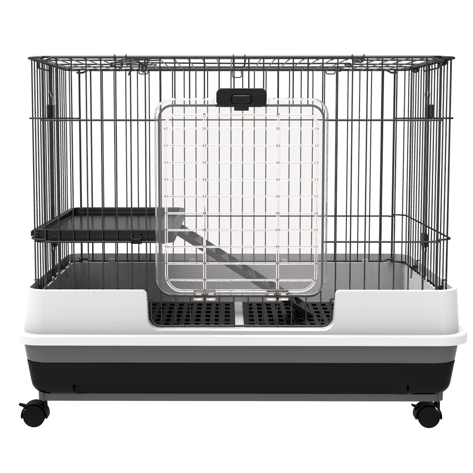 EASYCOMFORT Cage for Hamsters Rabbits Guinea Pigs in Black Metal with 2 Doors