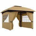 EasyComfort Gazebo da Giardino 3.4x3.4m with Pareti, Protezione UV e Tetto a 2 Livelli, Beige