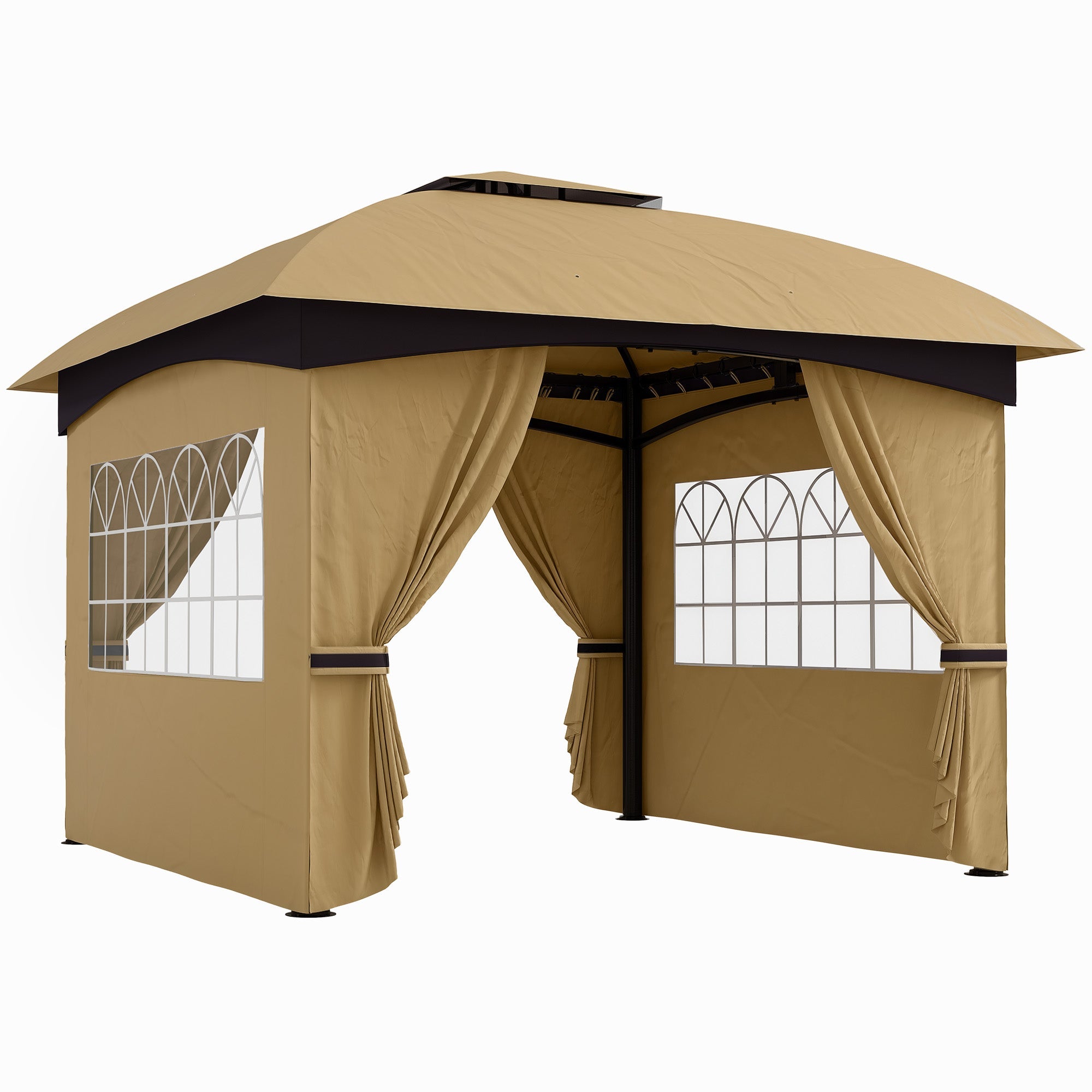 EasyComfort Gazebo da Giardino 3.4x3.4m with Pareti, Protezione UV e Tetto a 2 Livelli, Beige