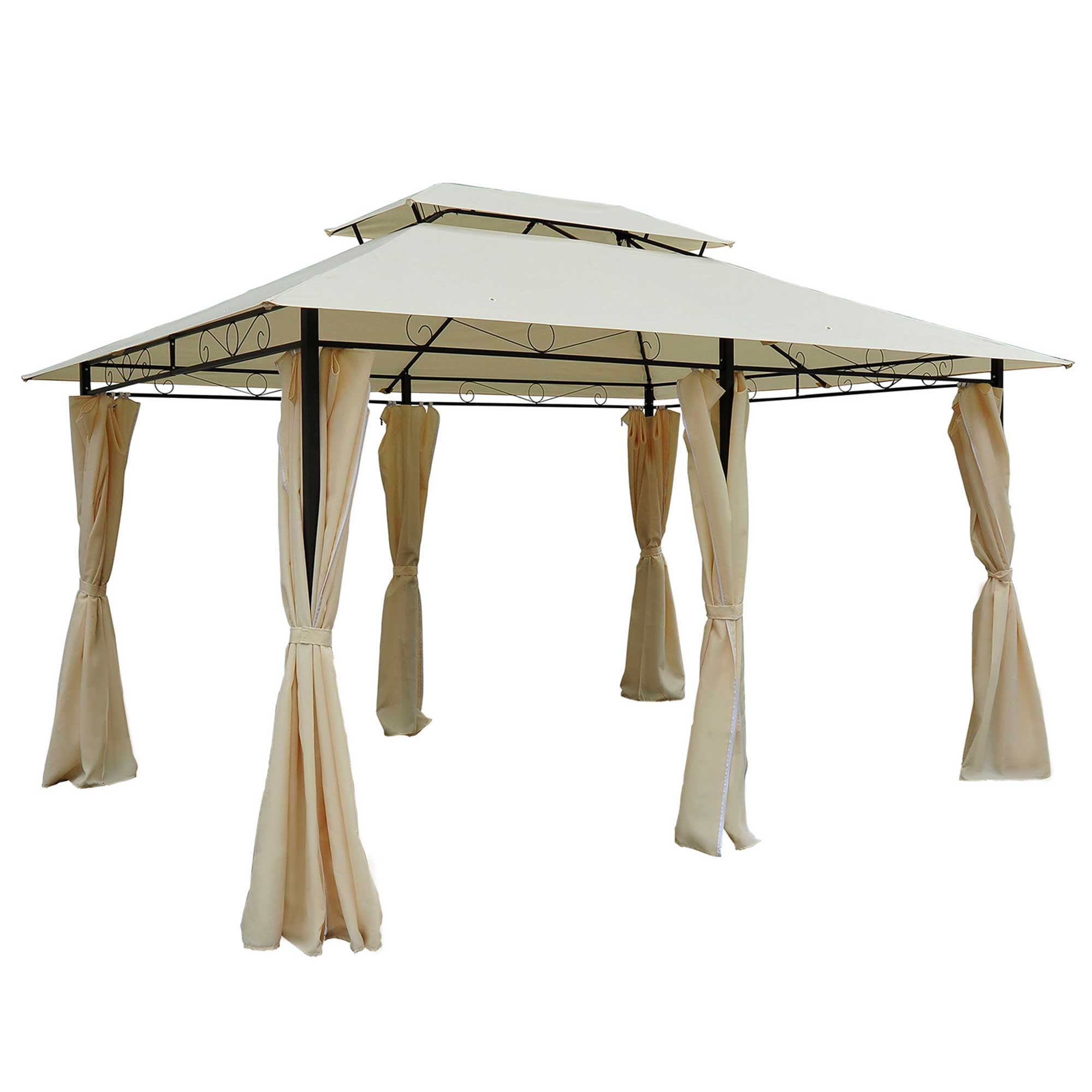 Easycomfort Gazebo da Giardino 3x4 m with Tende e Tetto a 2 Livelli white Crema