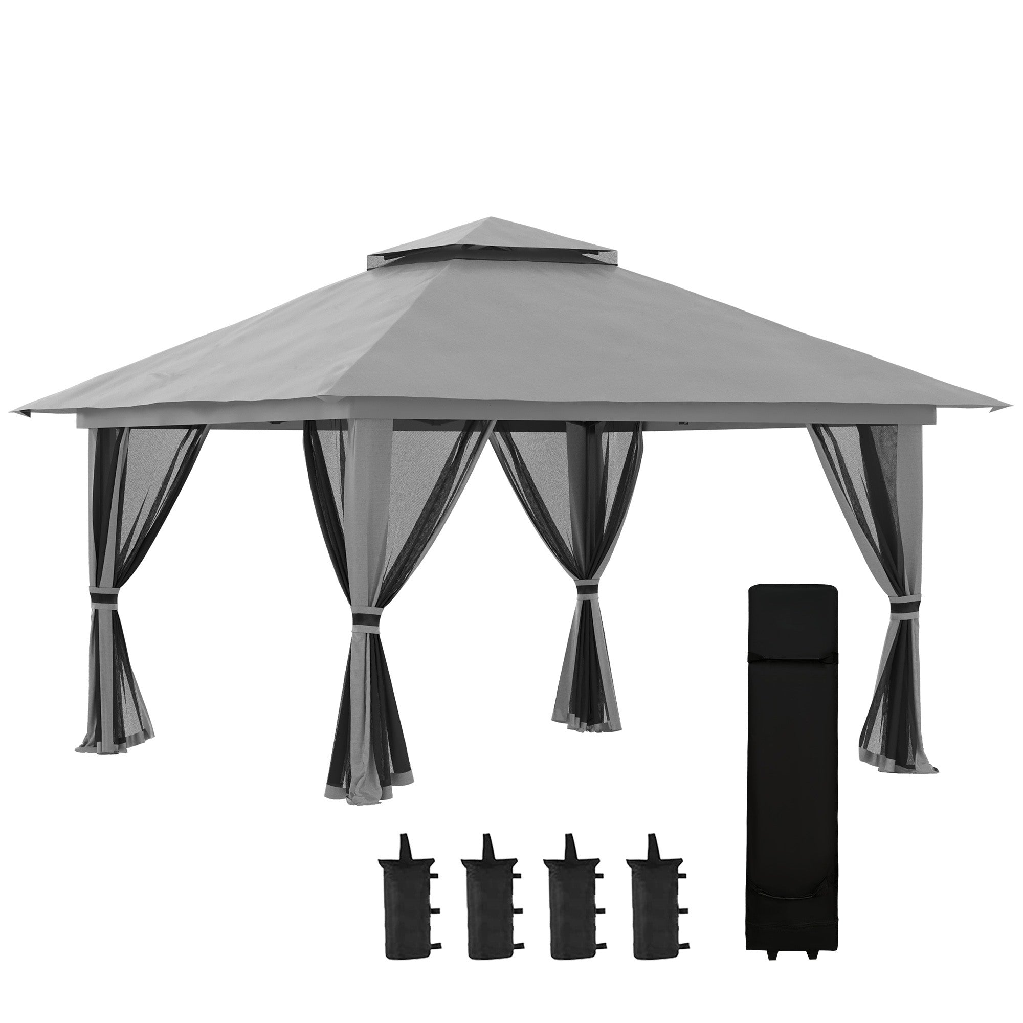 Easycomfort Gazebo Pieghevole 4x4 with Borsa da Trasporto, Picchetti, Funi e Sacchi di Sabbia Inclusi, 392x392x283 cm, Grigio