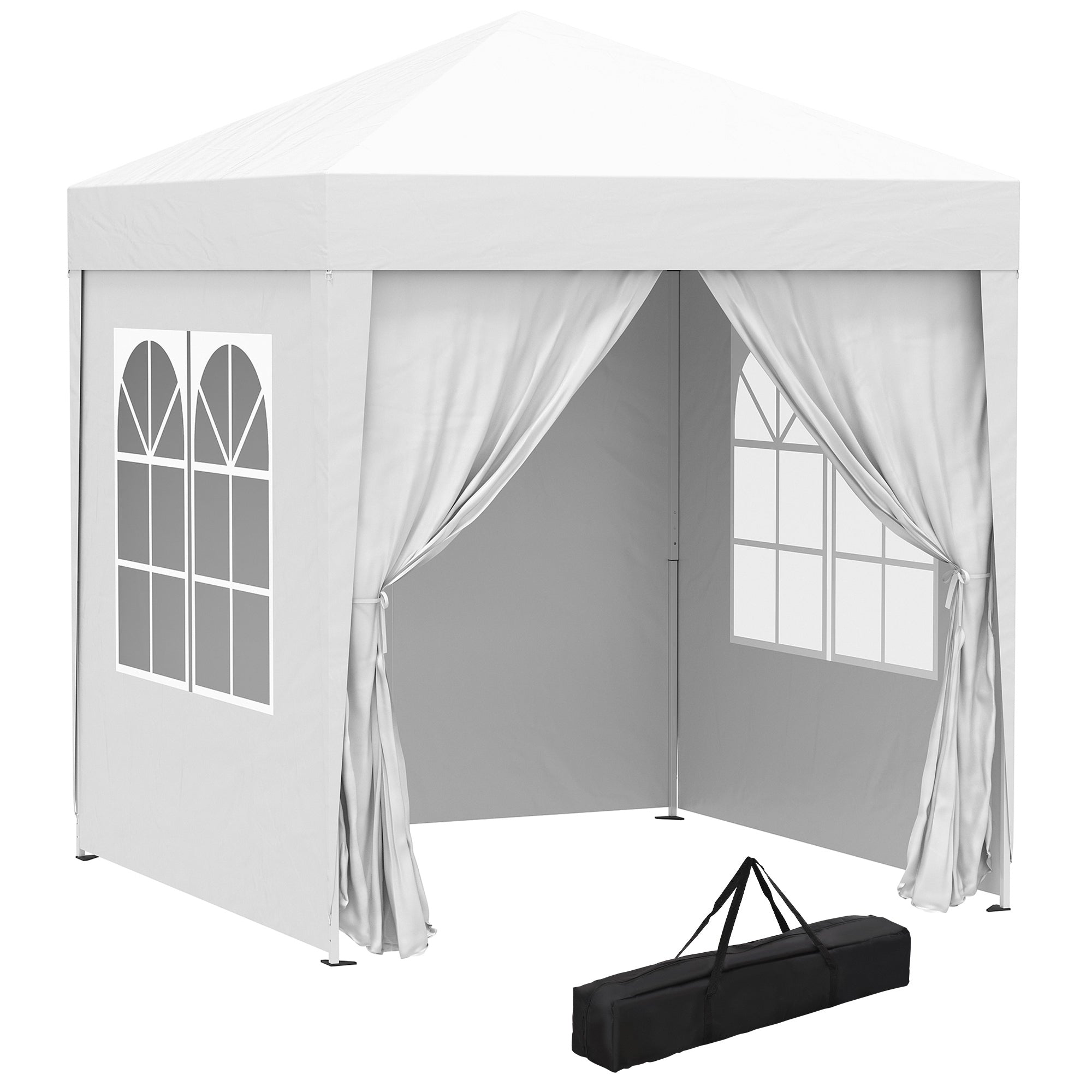 EasyComfort Gazebo Pieghevole Pop Up 2x2 m with 4 Pareti Rimovibili in Poliestere e Acciaio, white