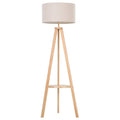 Easycomfort Lampada da Terra with Ripiano Intermedio Paralume in Lino Interruttore a Pedale Risparmio Energetico Altezza 154cm, Legno, 50x50x154 cm