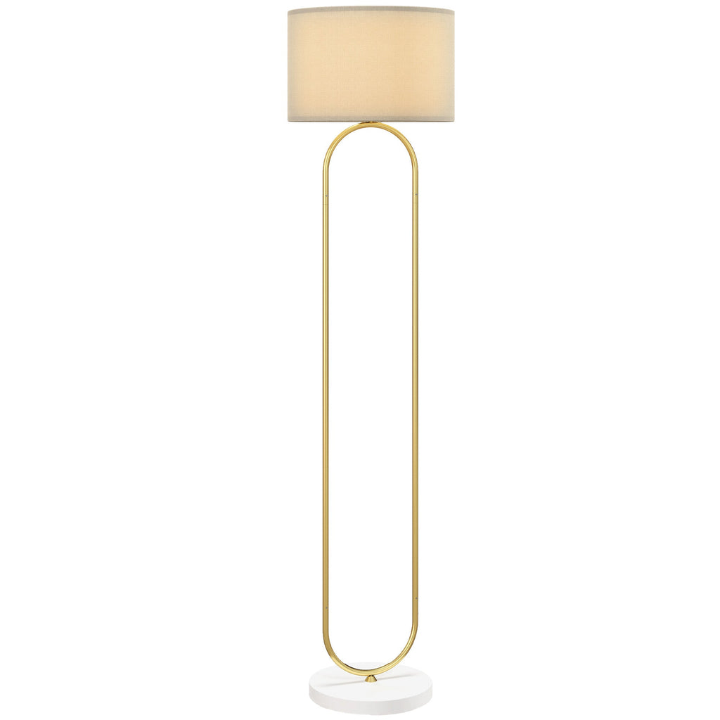 EasyComfort Lampada da Terra Moderna con Paralume in Tessuto, Doppio Tubo Metallico e Interruttore a Pedale, Oro