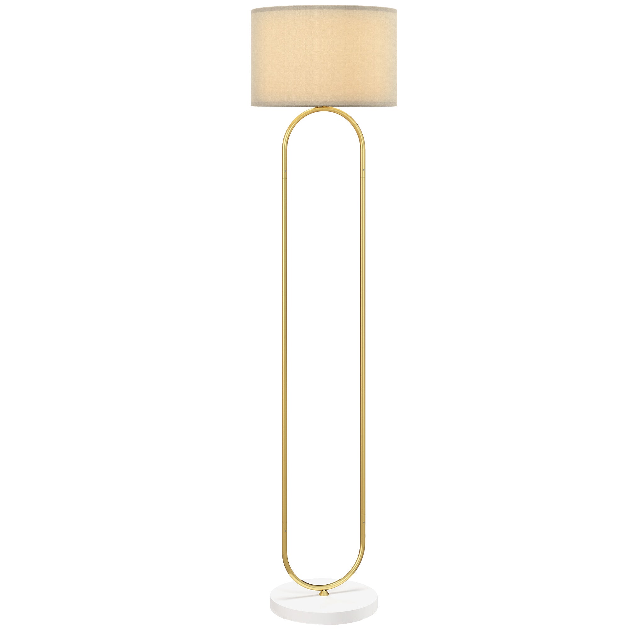 EasyComfort Lampada da Terra Moderna con Paralume in Tessuto, Doppio Tubo Metallico e Interruttore a Pedale, Oro