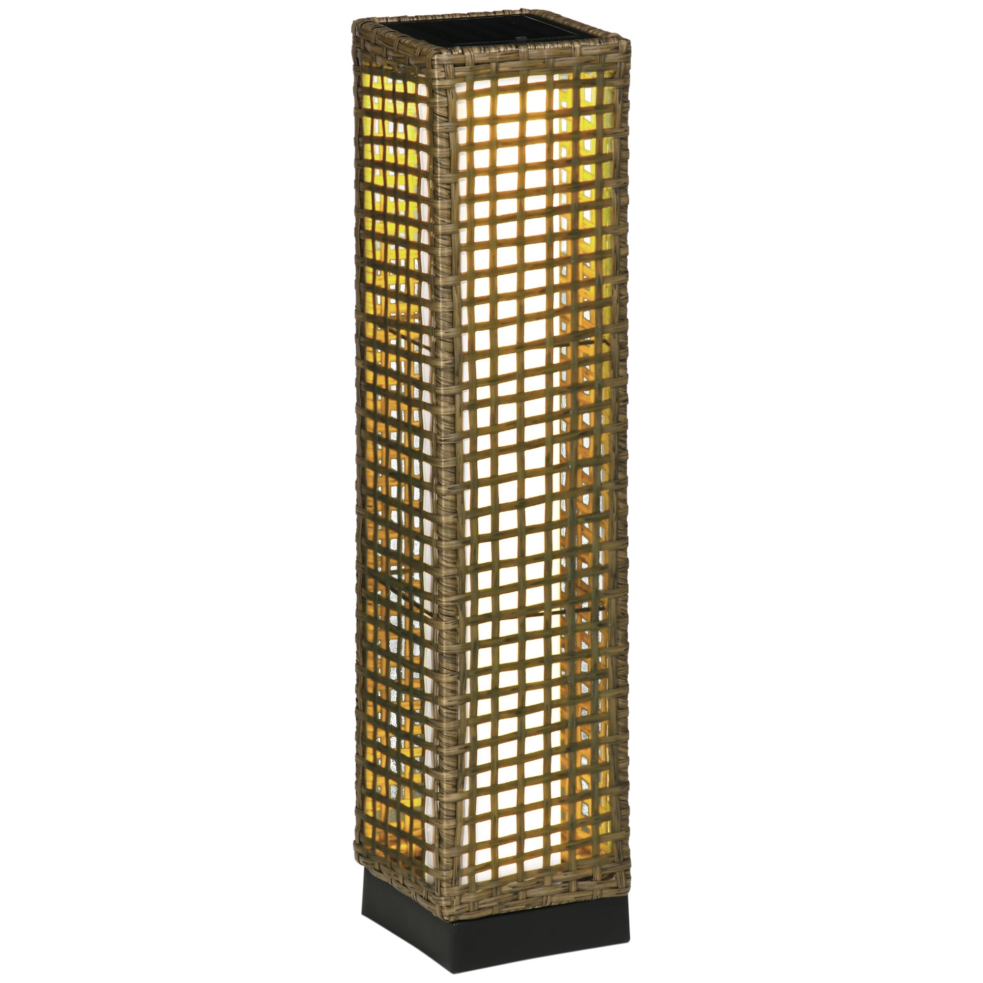 EasyComfort Lampada Solare da Giardino with Pannello di Ricarica, in Acciaio e Rattan, 15.5x15.5x69 cm, black e Marrone