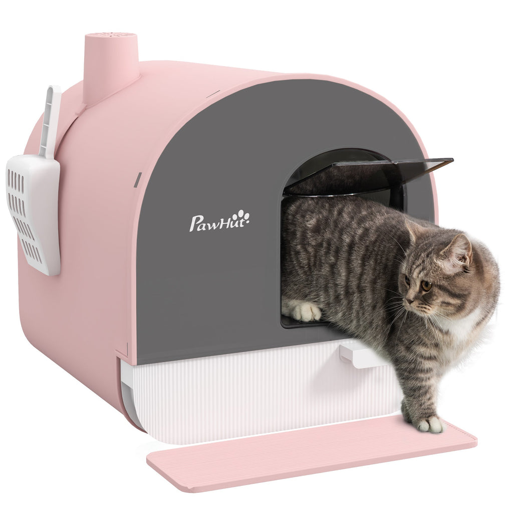 EasyComfort Lettiera per Gatti Chiusa con Filtri, Paletta e Vassoio, Struttura in PP, 43x44x47cm, Rosa