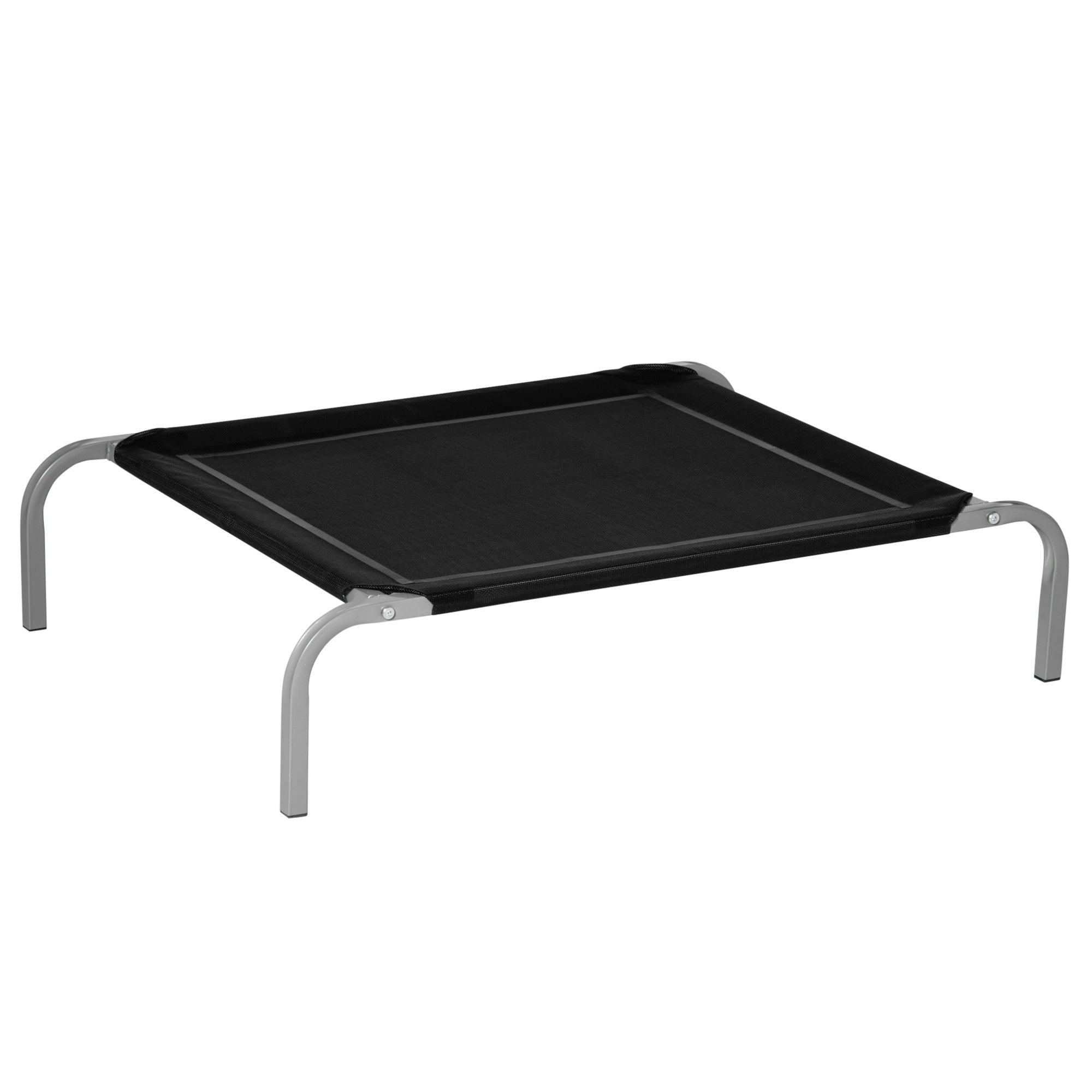 EasyComfort Lettino per Cani Rialzato con Seduta Traspirante, in Metallo e Tessuto, 90x65x20 cm, Nero e Argento