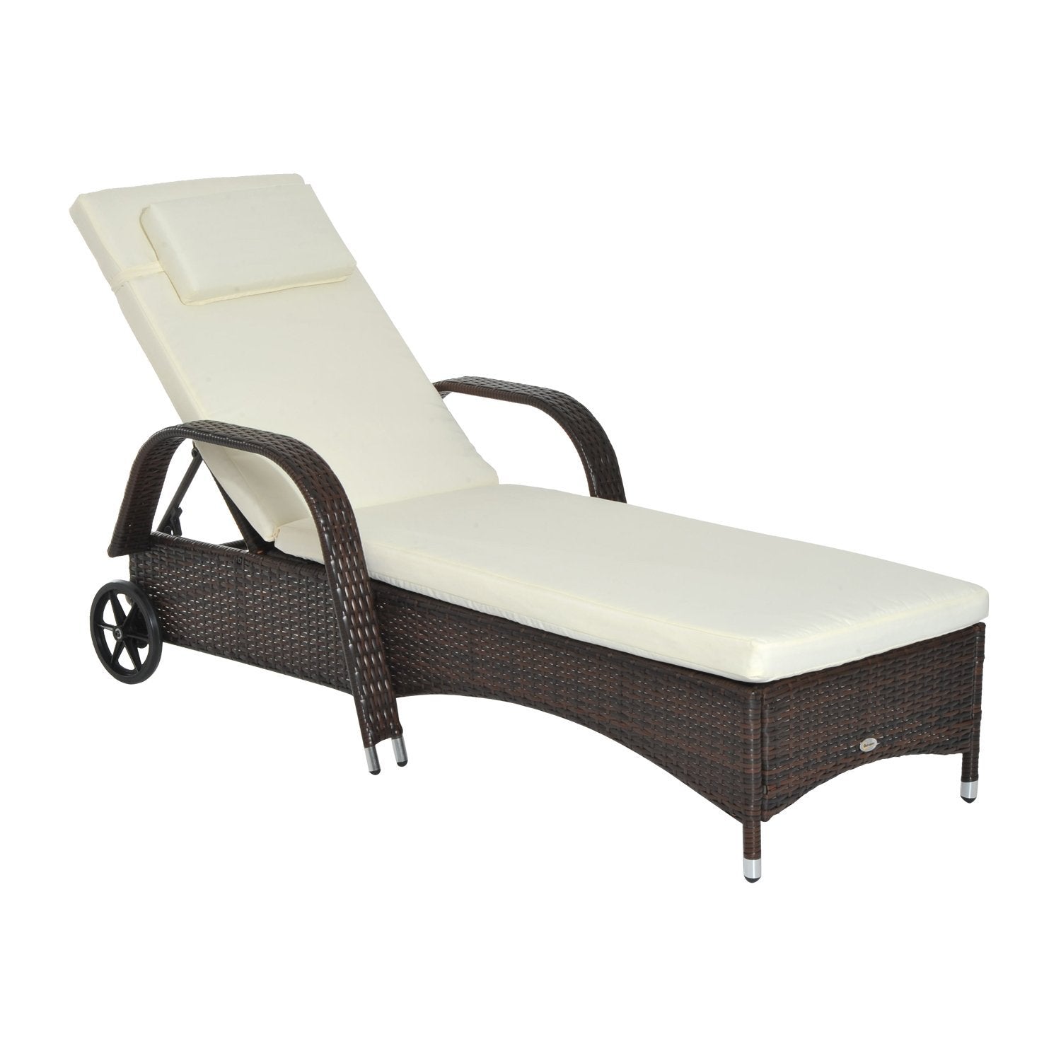 EASYCOMFORT Garden Sun Lounger, Deck Chair with Wheels for Beach in Rattan Adjustable Height