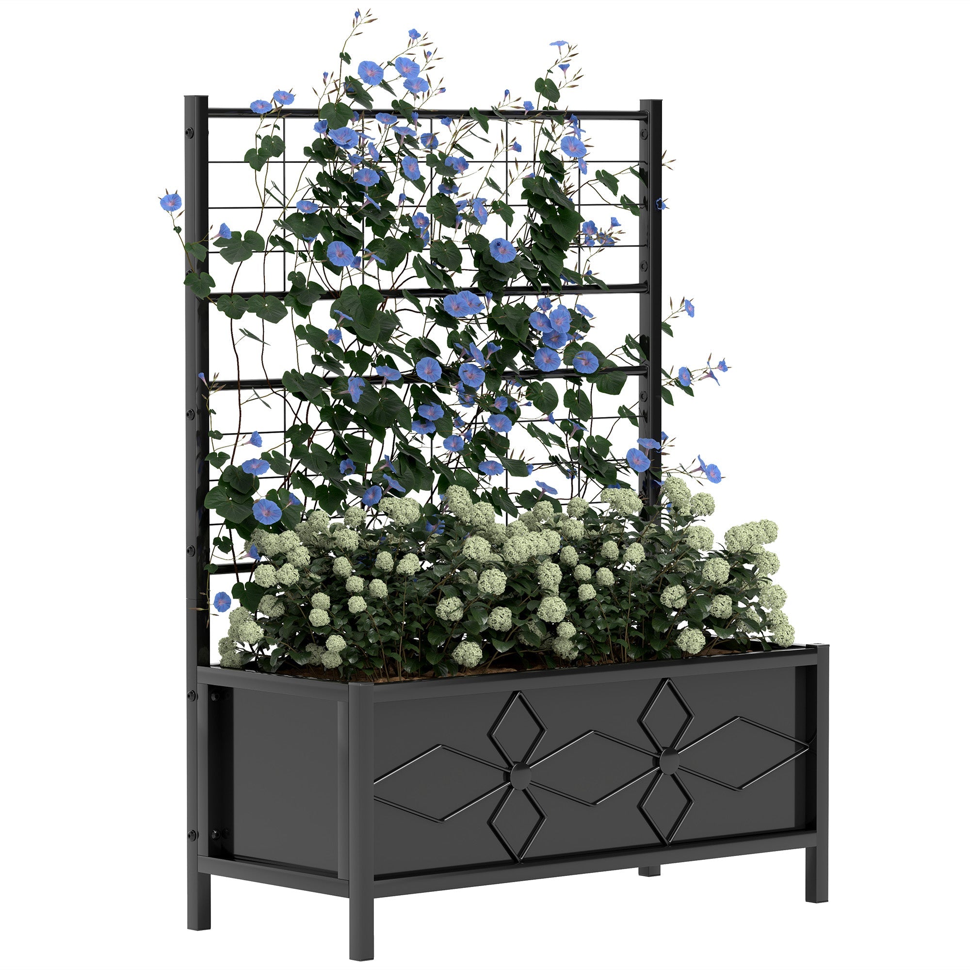 EasyComfort Letto per Orto Rialzato with Traliccio per Piante Rampicanti in Acciaio Zincato, 90x40x120 cm, black