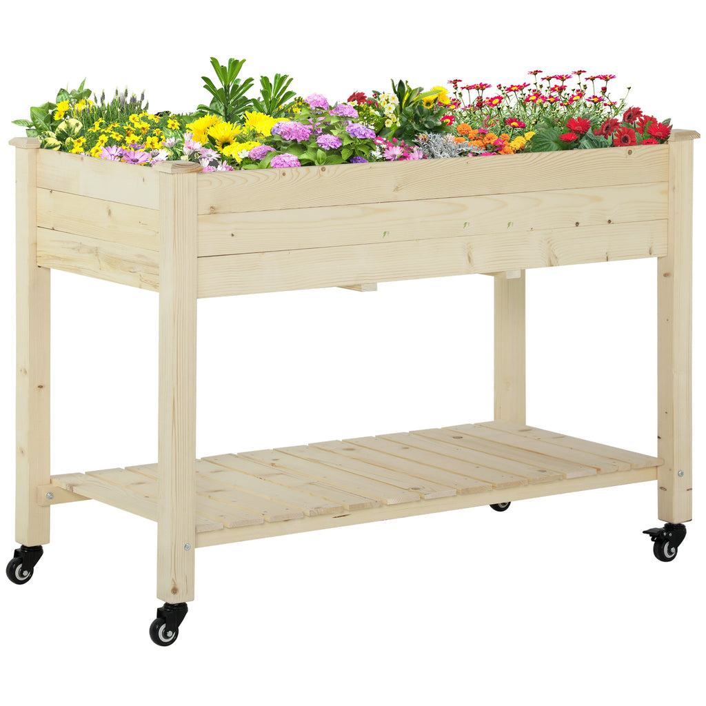 EasyComfort Letto per Orto Rialzato in Legno with Rotelle e Ripiano Inferiore, 118x55x83cm, Legno Naturale