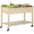 EasyComfort Letto per Orto Rialzato in Legno with Rotelle e Ripiano Inferiore, 118x55x83cm, Legno Naturale