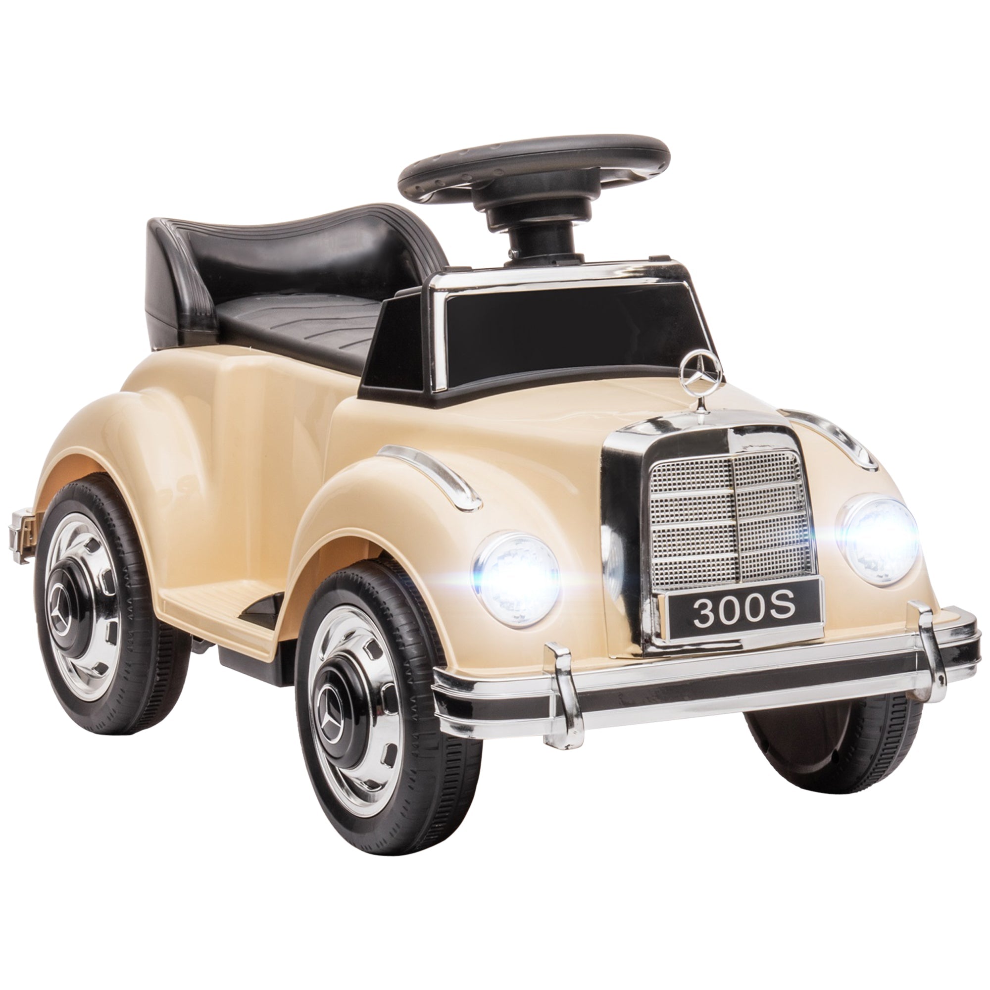 EasyComfort Macchina Elettrica per Bambini 18-48 Mesi con un clacson funzionante e USB, Auto Licenza Mercedes-Benz con Musica, Beige