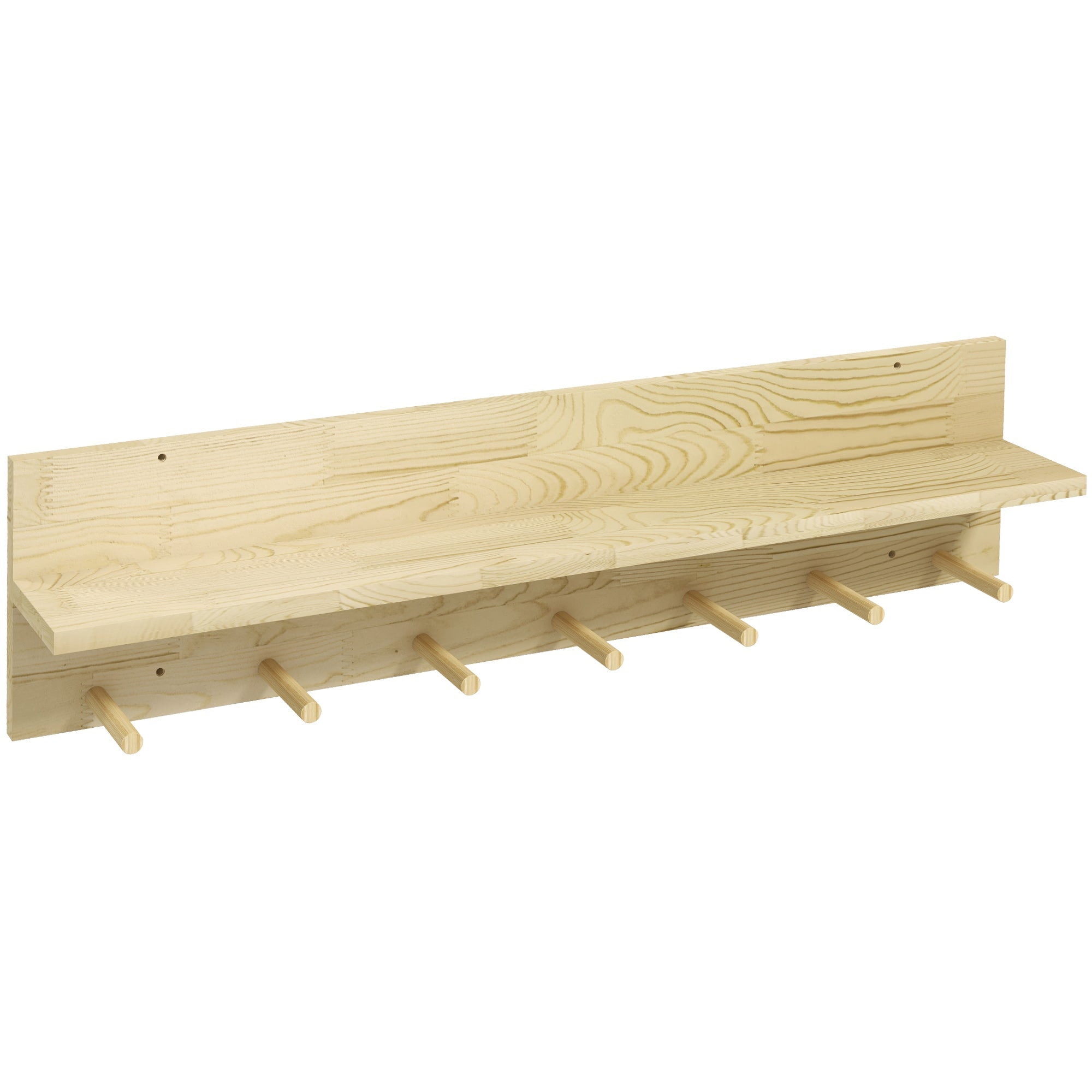 EasyComfort Mensola da Parete in Legno di Abete with 7 Ganci per Ingresso e Soggiorno, 80x12x20 cm