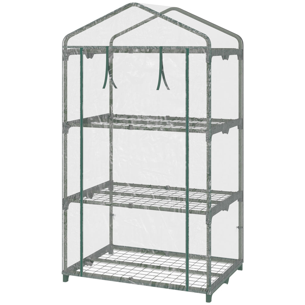 Easycomfort Mini Serra with Copertura in Plastica, Telaio in Acciaio with 3 Ripiani, 69x49x125cm, Trasparente