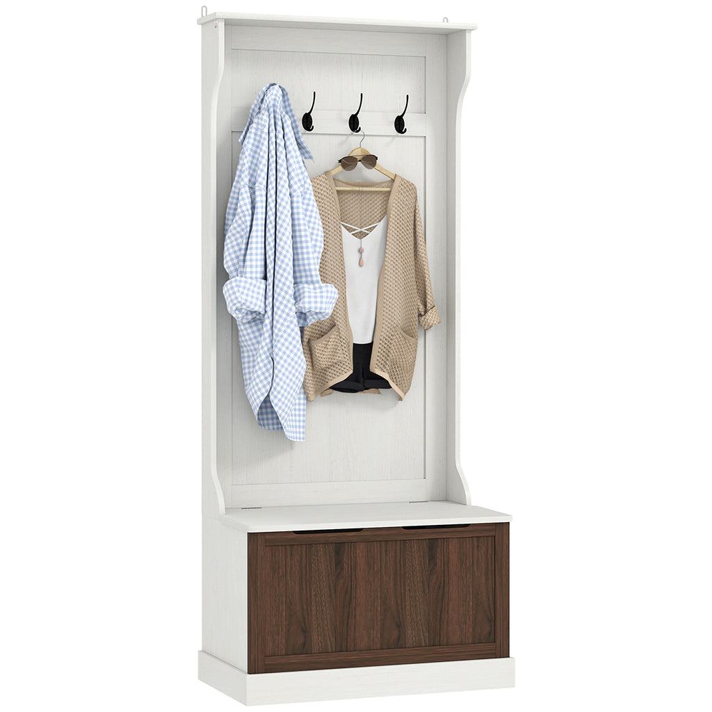 EasyComfort Mobile Appendiabiti 3 in 1 with 4 Ganci e Panca Contenitore, in Legno, 71.5x39.5x170 cm, white