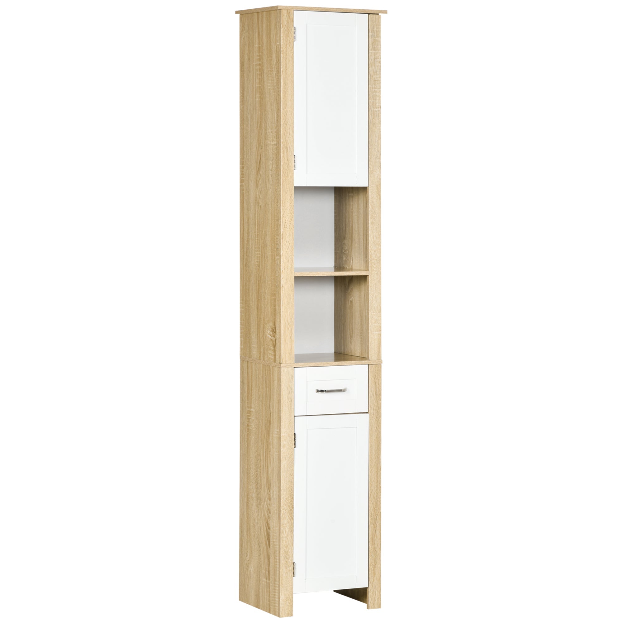 Easycomfort Mobile Bagno Alto in Truciolato with un Cassetto, 2 Armadietti e 2 Ripiani Aperti Regolabili, 37x30x184 cm