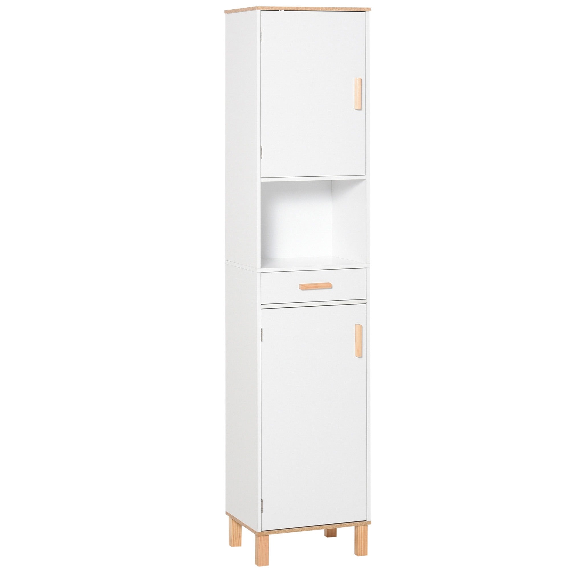 Easycomfort Mobile Bagno Salvaspazio in Legno, Mobile a Colonna with Armadietti e Cassetto, 39x30x180cm, white