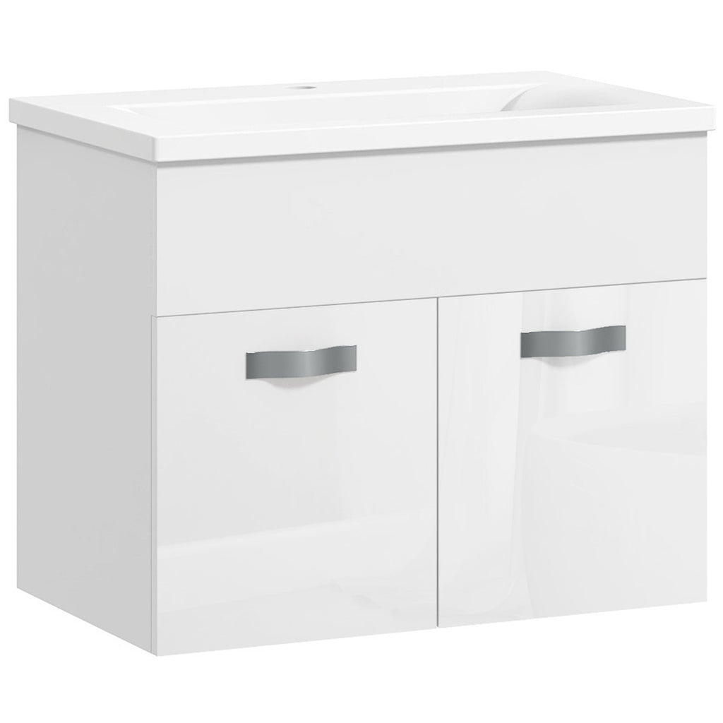 EasyComfort Mobile Bagno Sospeso with Lavabo, Armadietto a 2 Ante with Cerniere Ammortizzate, 61x40x50cm, white Lucido