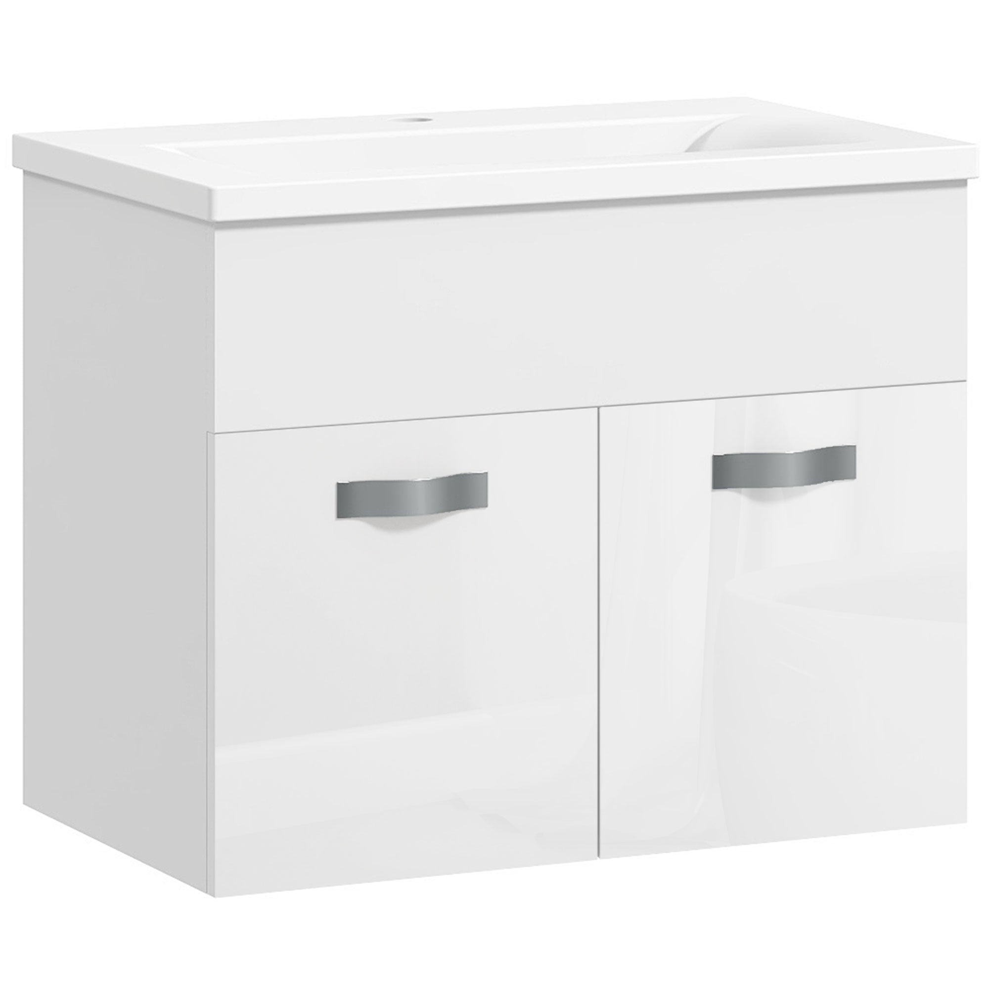 EasyComfort Mobile Bagno Sospeso with Lavabo, Armadietto a 2 Ante with Cerniere Ammortizzate, 61x40x50cm, white Lucido