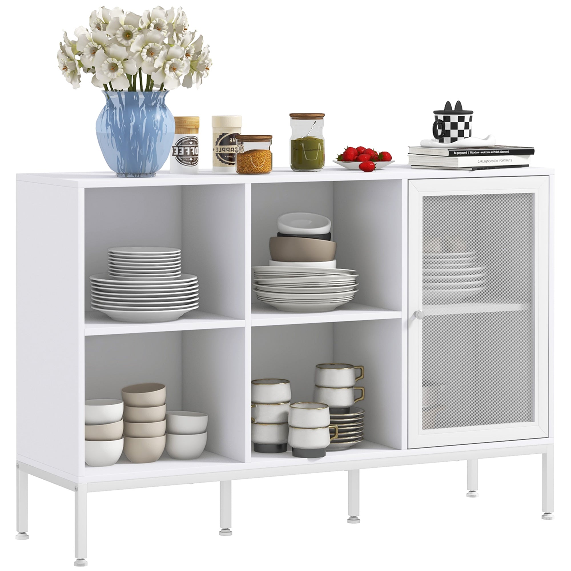 EasyComfort Buffetkast 4 open planken en kastje 120x37x81.5 cm wit