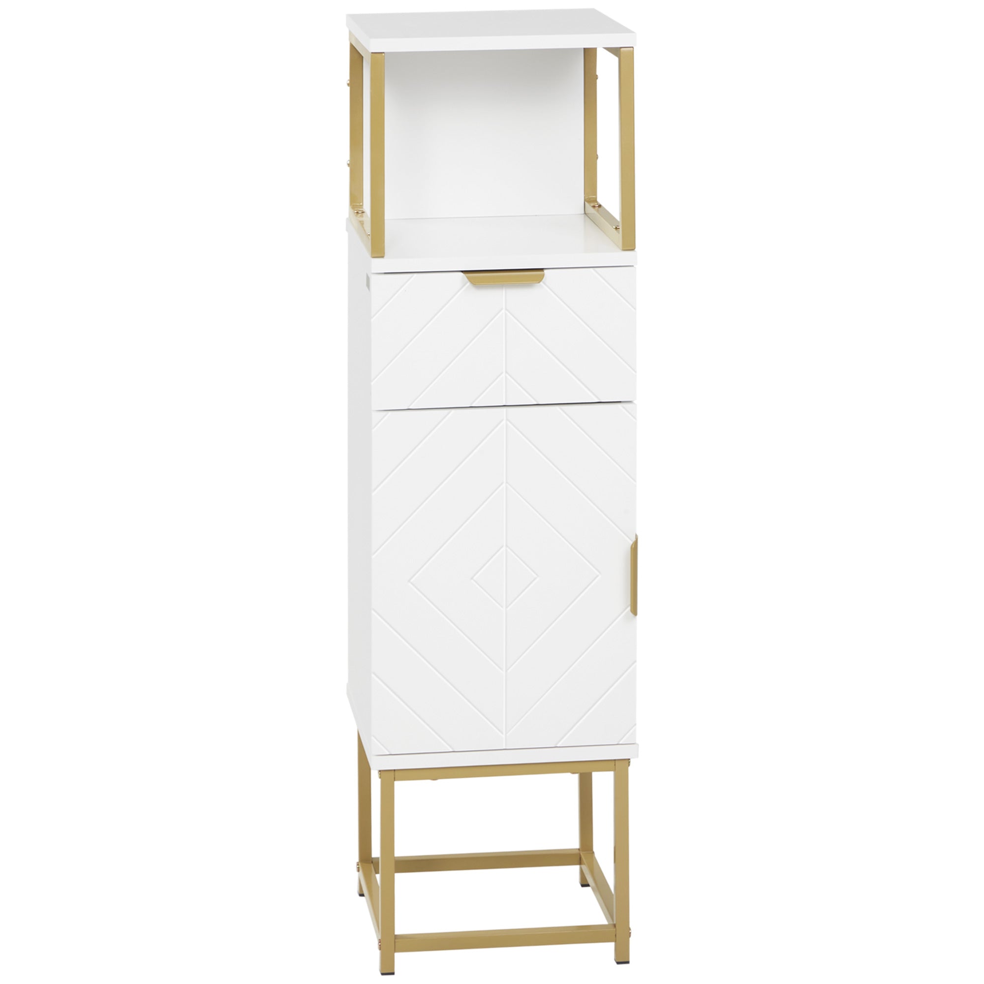 Easycomfort Mobile Colonna Bagno with Cassetto, Armadietto e Ripiano in Legno e Metallo, 30x30x105cm, white