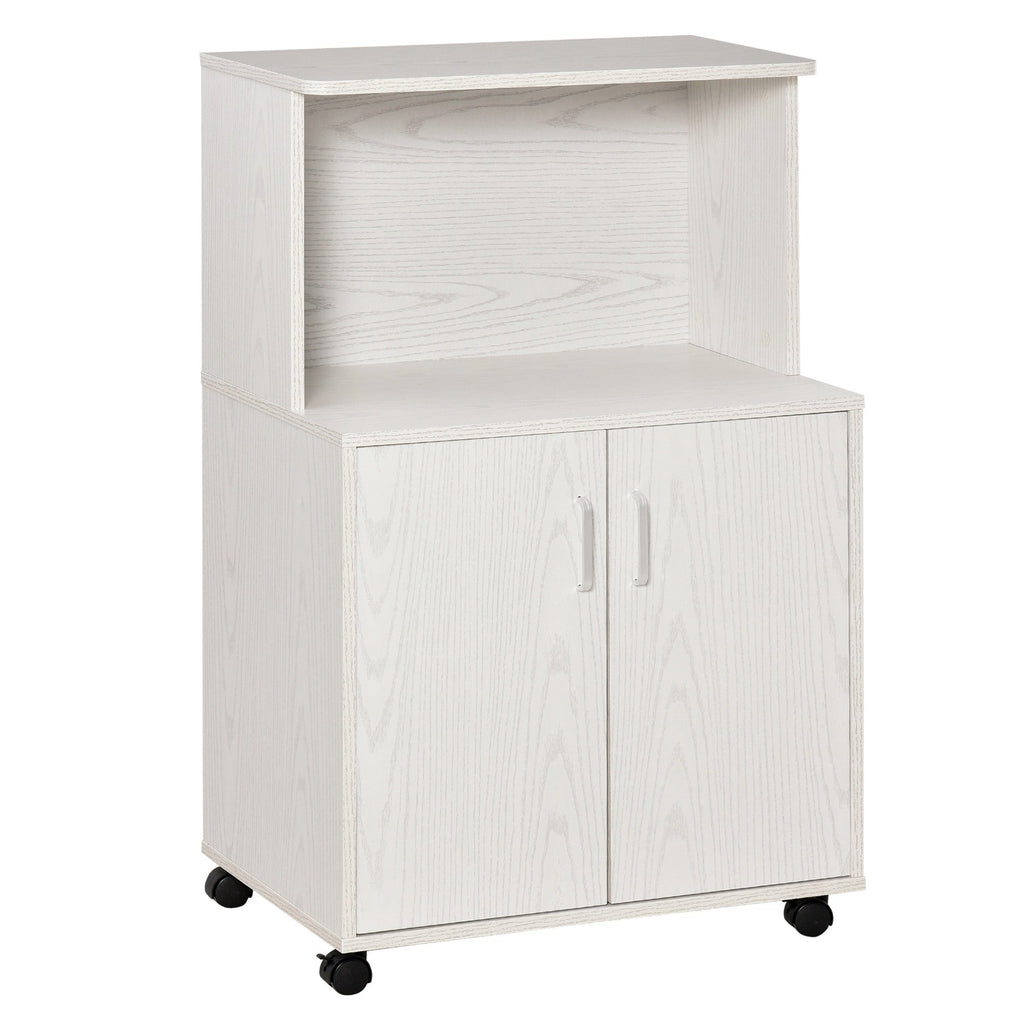 Easycomfort Mobile Cucina Multiuso with Ruote, Armadietto e Ripiano per Microonde, Credenza Alta in Legno Truciolare, 60.4x40.3x97cm white