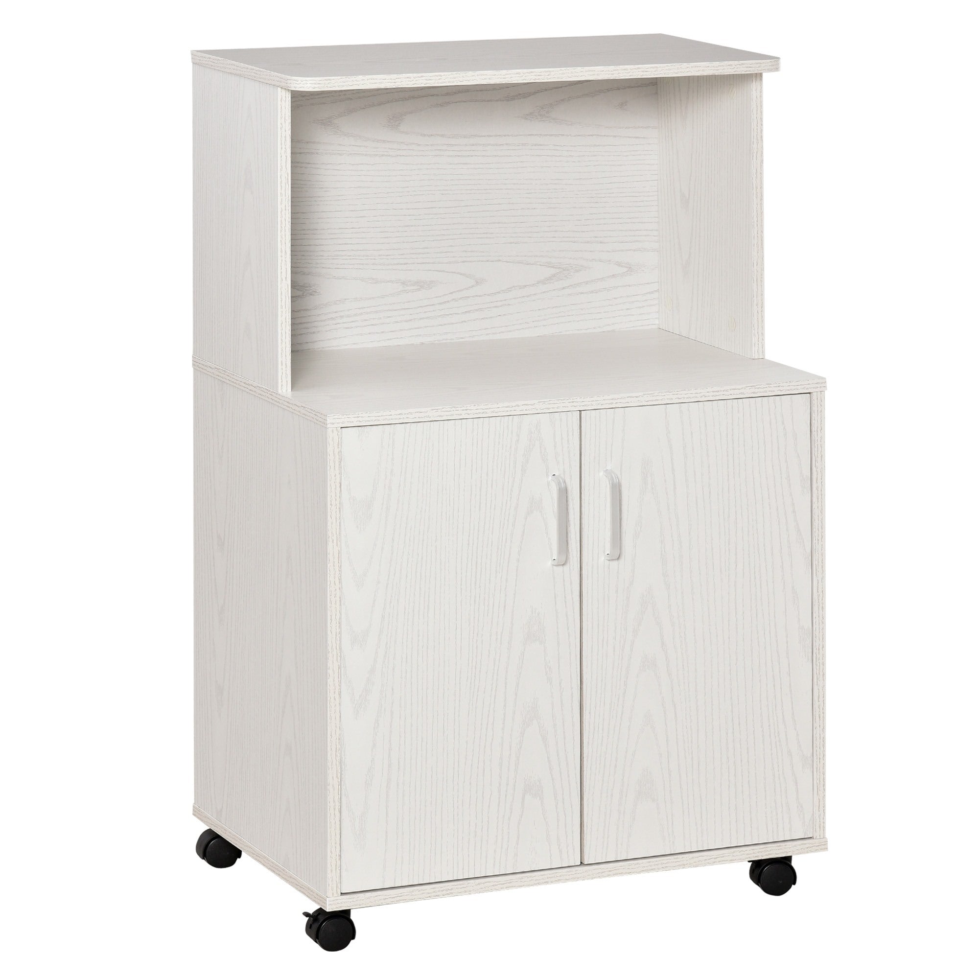 Easycomfort Mobile Cucina Multiuso with Ruote, Armadietto e Ripiano per Microonde, Credenza Alta in Legno Truciolare, 60.4x40.3x97cm white