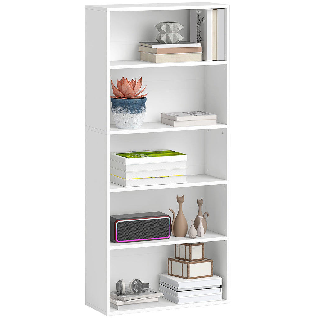EasyComfort Mobile Libreria a 5 Ripiani with 3 Scaffali Flessibili, in Legno, 60x24x133.5 cm, white