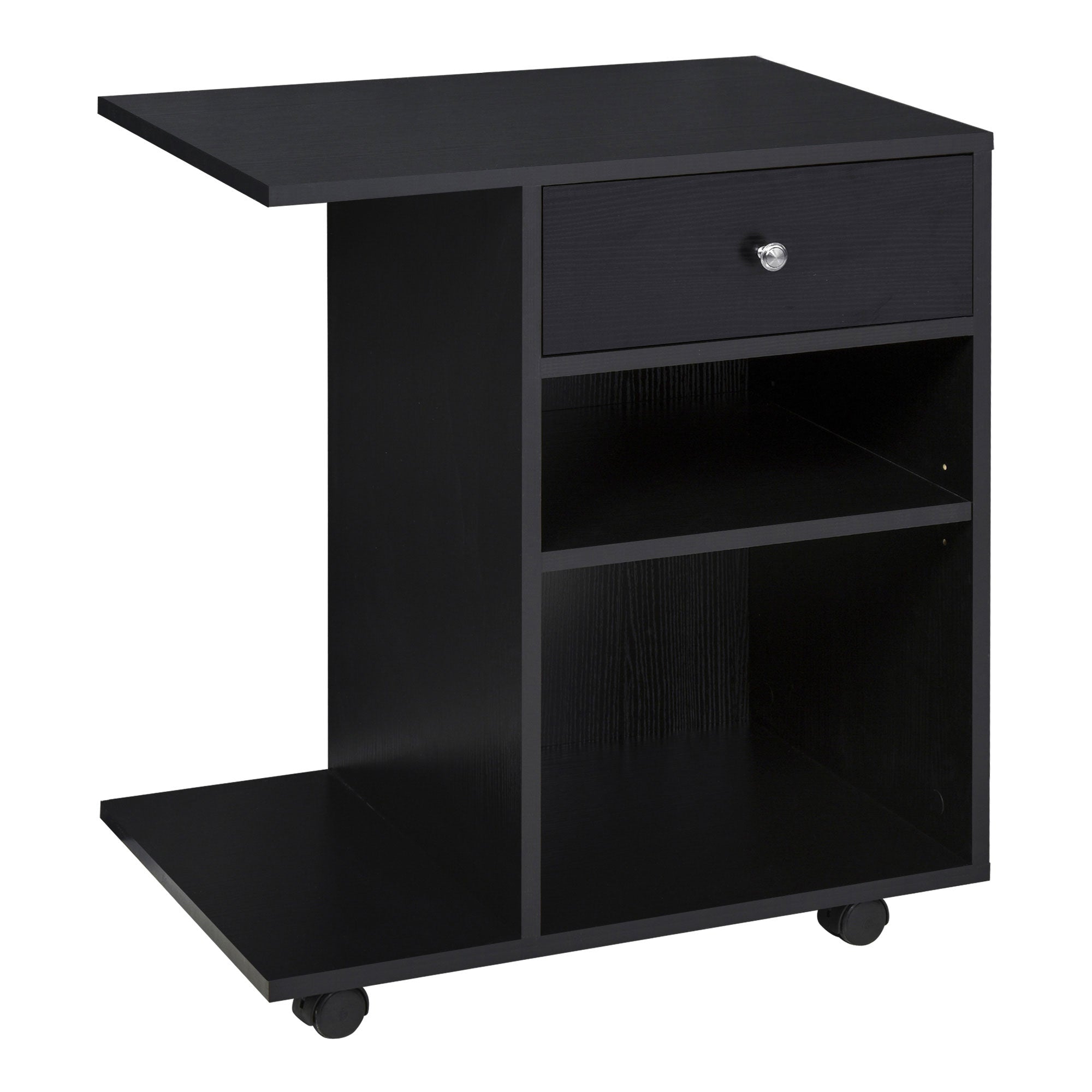 Easycomfort Mobile Porta Stampante in Legno black with 1 Cassetto, 2 Ripiani e Mensola CPU, per Ufficio 60x40x68.5cm