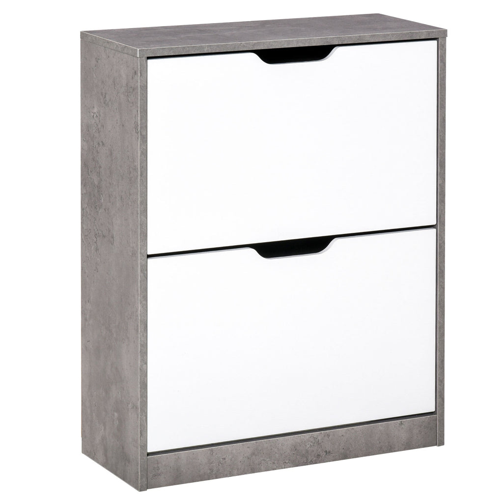 Easycomfort Mobile Portascarpe, Scarpiera Salvaspazio Bassa a 2 Ante per 8 Paia di Scarpe, Arredamento Moderno, Grigio e white, 62.5x26x81cm