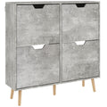 EasyComfort Mobile Scarpiera with 4 Cassetti Ribaltabili a 2 Livelli per 16 Paia, in Legno, 95x26x95 cm, Grigio