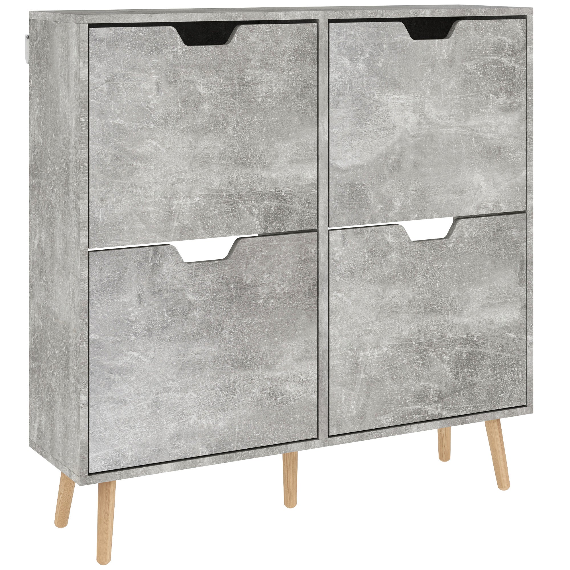 EasyComfort Mobile Scarpiera with 4 Cassetti Ribaltabili a 2 Livelli per 16 Paia, in Legno, 95x26x95 cm, Grigio