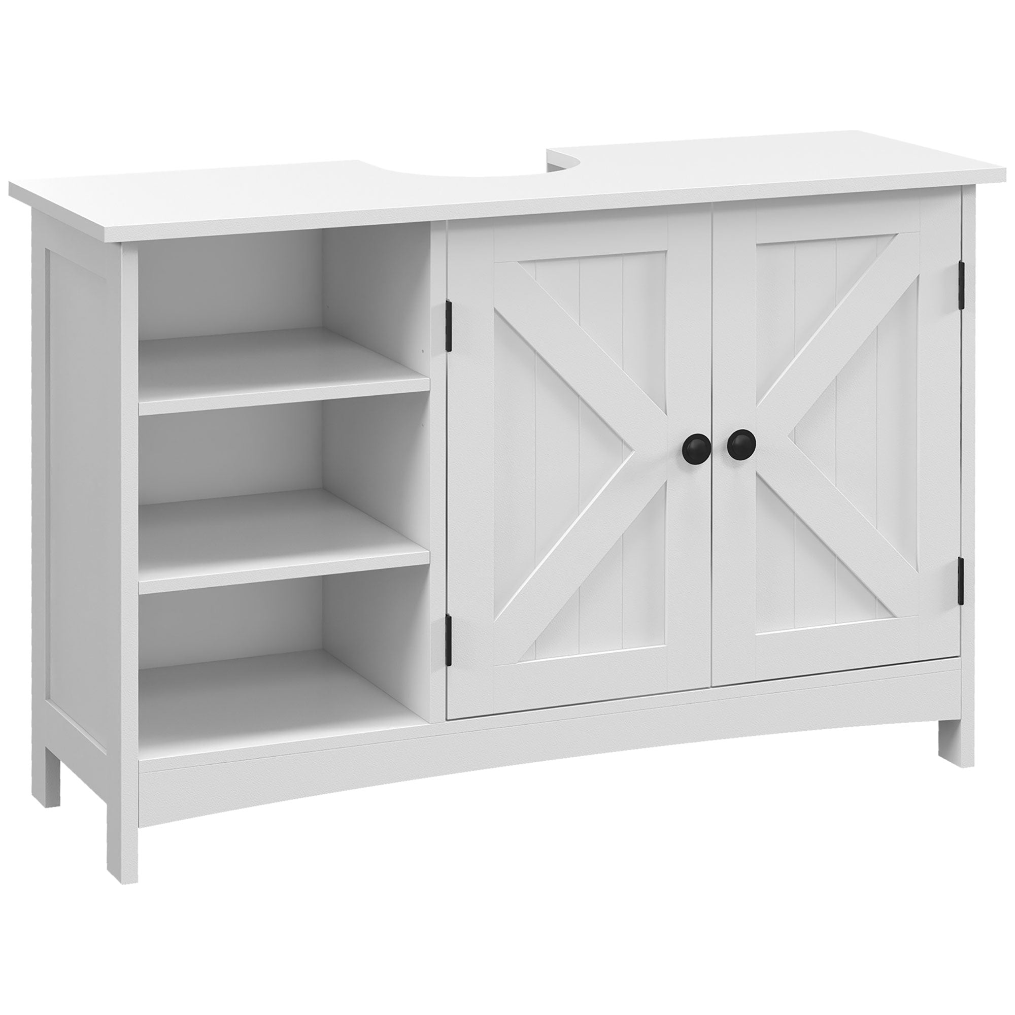 EasyComfort Mobile Sotto Lavabo Bagno with Armadietto a 2 Ante e 3 Ripiani Aperti in Legno, 90x30x60cm, white