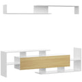EasyComfort Mobile TV with Mensola a Muro, Ripiani Aperti e Armadietto in Legno, white e Legno Naturale