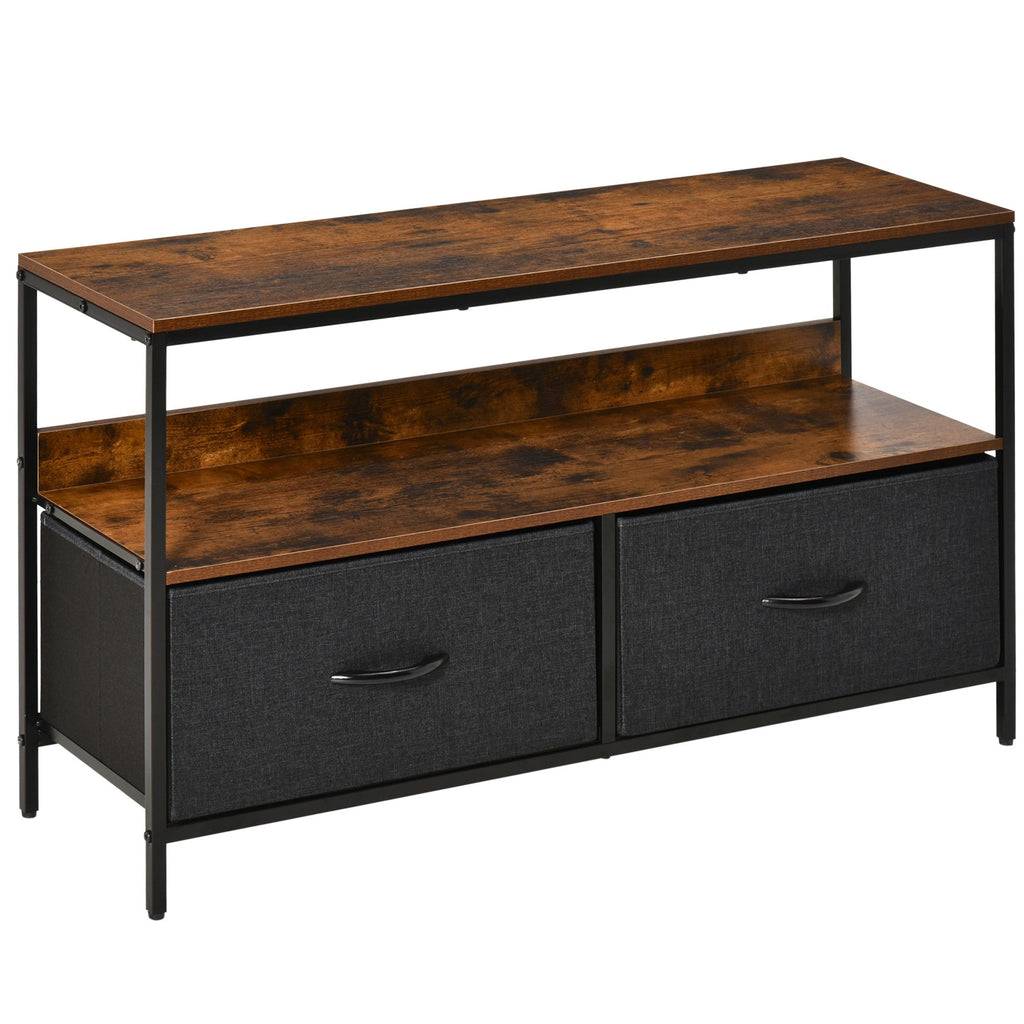 Easycomfort Mobile TV Stile Industriale with Cassetti Pieghevoli in Tessuto e Mensola, Mobiletto TV in Metallo e MDF, 98x29x56cm, Marrone e black